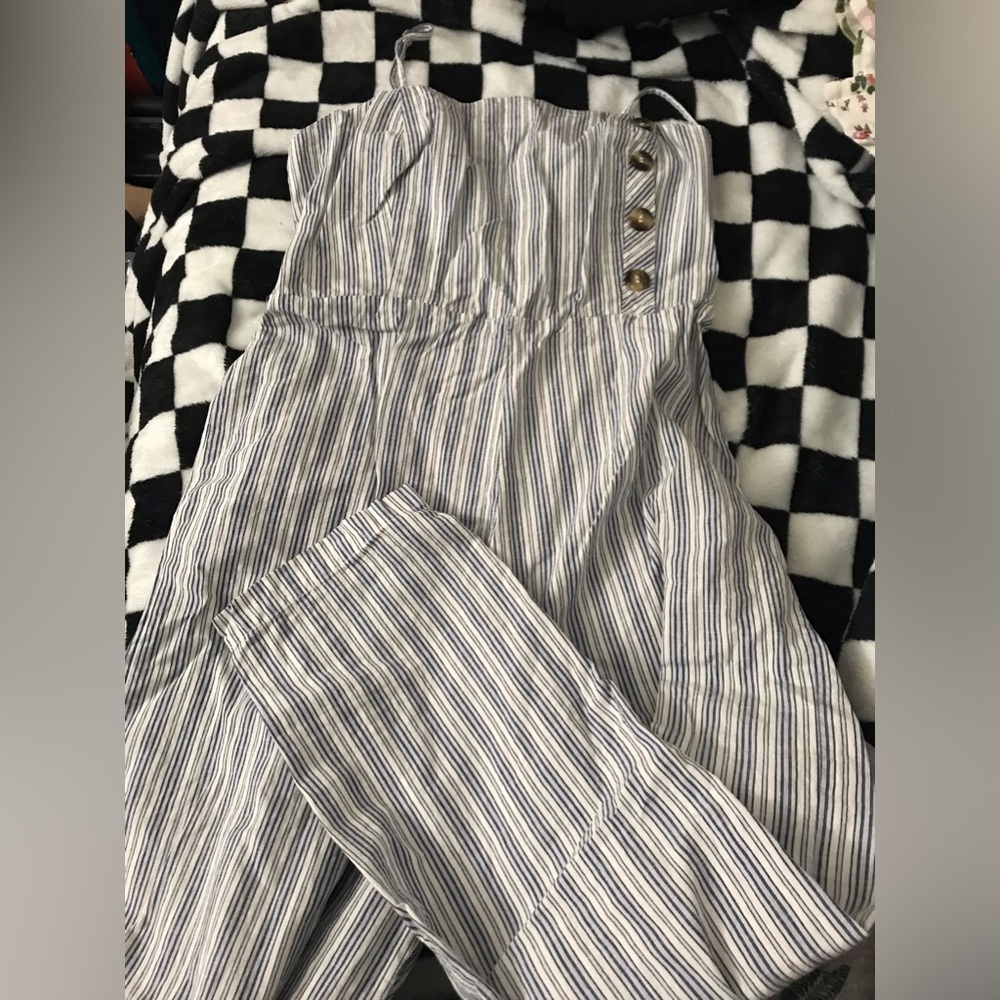 Large Japna white and blue striped women's romper